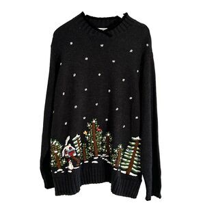 C.S.T. Sport Sweater Size 3x Embroidered Snowflakes Cabin Snowman Forest Winter
